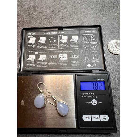 NEW Blue chalcedony sterling silver drop earrings 7.82 grams - Picture 9 of 9